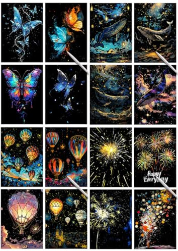 LICHENGTAI 4 Stück Kratzbilder für Kinder, Kratzbilder Set für Erwachsene, Luminous-Scratch Painting Kits für Erwachsene, Scratch Painting Kreative Geschenk für Jugendliche