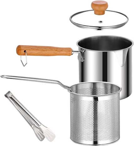 Krmoau 2-in-1-Ölsiebtopf, Fritteusentopf mit Korb,Edelstahl-Fritteuse mit Korb für den Heimgebrauch | -Fettsparer, Fettsieb für Hähnchenflügel, Meeresfrüchte, Pommes Frites