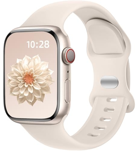 Dirrelo Compatible with Apple Watch Strap 45mm 44mm 46mm 42mm 49mm Women Men, Soft Silicone Sport Band Replacement for iWatch Apple Watch SE 3 2 Series 11 10 9 8 7 6 5 4 3, Ultra 3 2 Straps, Starlight