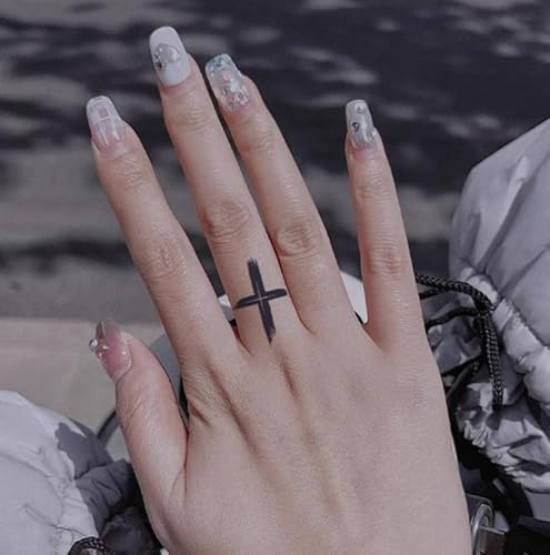 Temporary Tattoos Stickers Fake Tattoos 2 Finger Cross Small Pictures Neck Wrist Juice Semi-Permanent Lasting 2 Weeks Herbal Female Male Waterproof