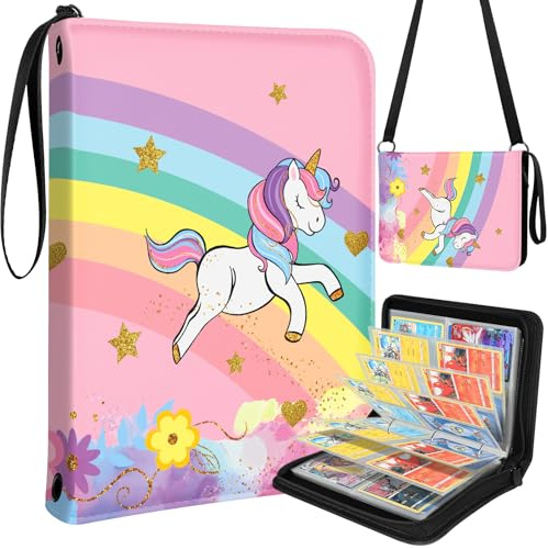 Kokaade Card Binder for 4 Pocket - Trading Card Collection with 440 Pockets Card Album Folder for Boys Girls Teens Rainbow Cute Anime Card Folder with Sleeves Large Zipper with Shoulder Strap