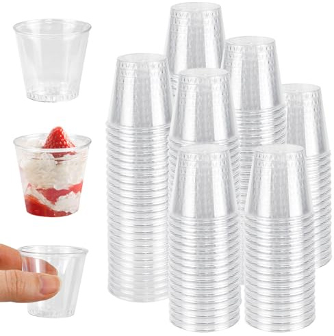 KYYGKY 200 Plastic Shot Glasses 1oz/30ml Shot Cups Plastic Reusable Shot Glasses Crystal Clear Shot Cups Mini Shot Glass Deseret Glass Sample Tasting Cup for Party, Picnic, BBQ, Wedding, Festival