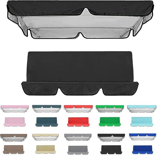 3 Seater Swing Seat Garden Swing Bench Replacement Roof,Swing Chair Canopy Replacement,Garden Swings Chair Cover Waterproof Windproof Anti-UV(Size:190x132x15cm/75x52x6inch,Color:Black)
