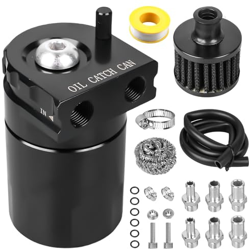 GBKDQQ Oil Catch Can Universal 300 ml (nero) – Serbatoio separatore olio con filtro aria e accessori, serbatoio in alluminio per auto e moto