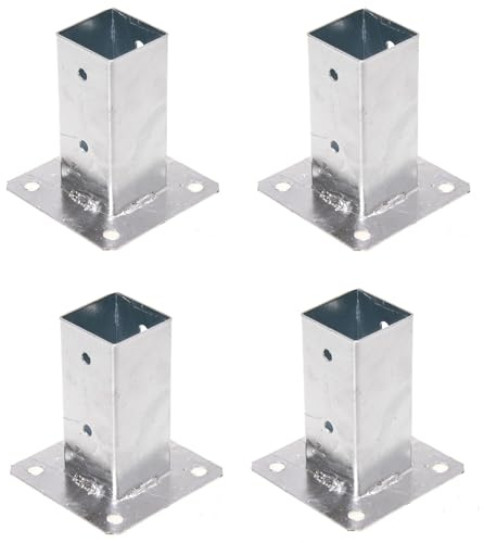 Aqbau Lot de 4 supports de poteau visser - 70 x 70 mm - Ancrage par visse - Douille de sol avec plaque de cheville - Sabots de poteau visser - Galvanisés à chaud