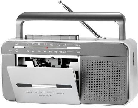 Portable Cassette Player Recorder with AM/FM Radio, AC or Battery Powered Portable Vintage Casette Tape Player with Loud Speaker and Earphone Jack for Home or Outdoor