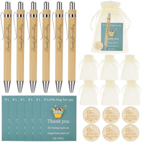 Generisch 6Sets Holz Kugelschreiber mit Gravur, Dankeschön Geschenke für Freund/Lehrer/Kollege/Mitschüler, Weihnachtsgeschenke, Abschiedsgeschenk, Glücksstift Geschenkset