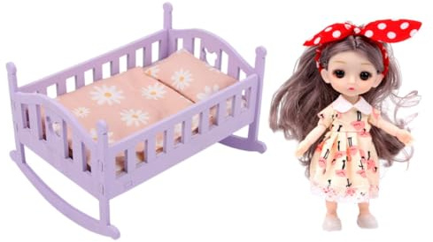 Yardwe Lit Miniature pour Poupées Meubles Bois pour Maison de Poupées Accessoire Créatif pour Garçon Fille Décoration de Chambre à Coucher Miniature