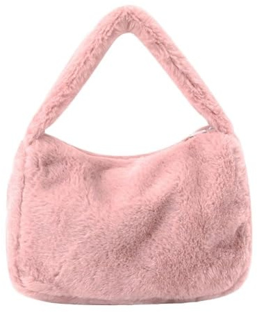 WEOKDFHA Fluffig handväska mjuk plysch dam höst vinter axel axel handväska fluffig totes, Färg: rosa, Talla única