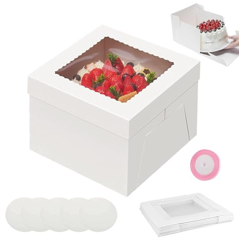 DBAATTZ 5 st Tårtförvaringsboxar 30 x 30 x 20 cm Vita Pappsboxar För Tårtor Med Fönster Och Pappbricka För Tårtor, Bullar, Födelsedagar