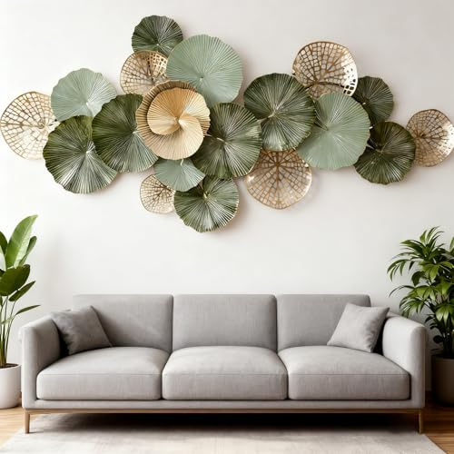 Blissio Wanddeko Wohnzimmer aus Metall,3D Design Grün,130 x 64 cm | Handgefertigte Oberfläche mit 8 cm Wandabstand,Vertikale oder Horizontale Montage,Montagezubehör Inklusive,Gewicht: 2,6 kg