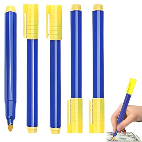 Quesuc 5 Piezas Bolígrafo Detector De Billetes Falsos Verificador Para Euros, Dólares Usa, Libras Esterlinas, Yen Japonés Y Won Coreano De Plástico Azul 13.5 Cm De Larg