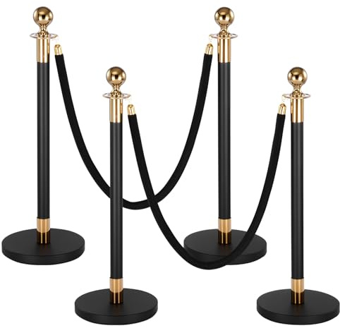 VEVOR Avstängningsstolpe, 4 delar, personledningssystem, set med 2 svarta sammetslinor (1,5 m), avstängningsstativ med påfyllningsbar bas, lämplig för konserter, utställningar, hotell, biografer