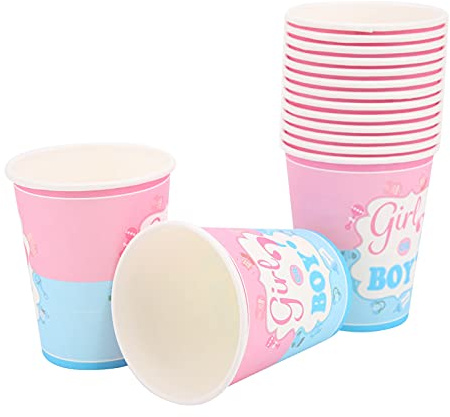 Haofy 30 Vasos de Papel Desechables Festivos en Azul y Rosa para Decoración de Fiestas de Bebés, Material Ecológico, Perfectos para Cumpleaños, Barbacoas y Fiestas