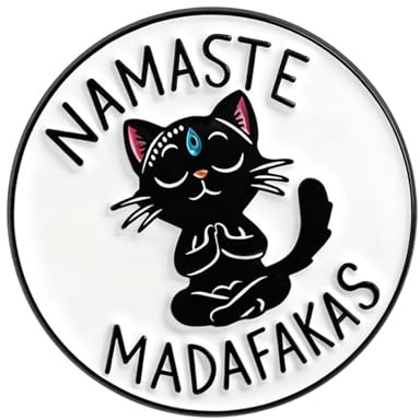 Spilla a forma di gatto nero in Namaste Pose, smaltata con umorismo, per gioielli dei cartoni animati, regalo per fan dei cartoni animati