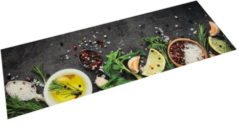 RCODSSK Maschinenwaschbare Küchenmatte Samt rutschfest, Küchenteppich Samt waschbar 60x180 cm, waschbarer Küchenläufer 60x180 cm mit Gewürze Design, Küchenläufer Gewürze Design Küchenmatte