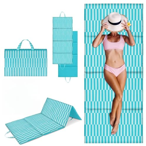 Strandmatte Faltbar XXL Gepolstert 180x75 cm, Dicke wasserdichte Liegematte für Steinstrand und Sand, Bequeme Picknickdecke mit Tragegriff, Handgefertigte Strandauflage