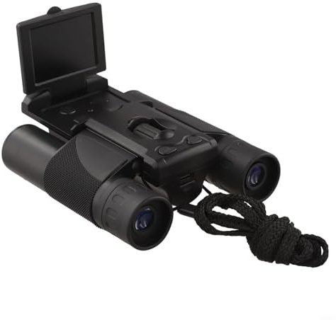 BildeeMait Binocolo con fotocamera digitale 10 x 25 con display LCD da 2 pollici, foto da 5 MP e video 1080p, ad alta potenza, visione ampia, caccia, calcio, avventure all'aperto, argento (nero)
