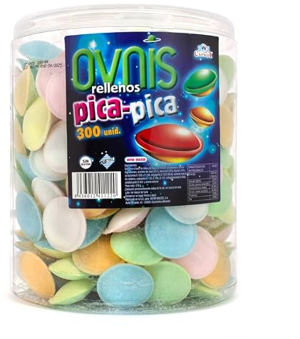 Ovnis Rellenos Pica Pica 300 Unidades | Caramelos Rellenos Surtidos Sin Gluten | Dulces Crocantes y Ácidos para Fiestas, Piñatas y Candy Bar
