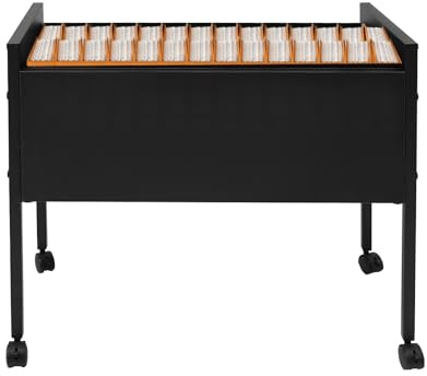 Archivador archivador con ruedas, carrito colgante con cuatro ruedas universales, capacidad de carga de 30 kg, para oficinas, salas de reuniones, salas de estudio, color negro