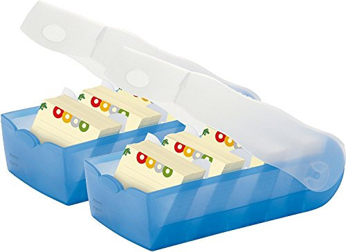 HAN Karteibox CROCO DIN A8 quer mit 5 Stützplatten und 100 Karten (transluzent-blau | 2er Sparpack)