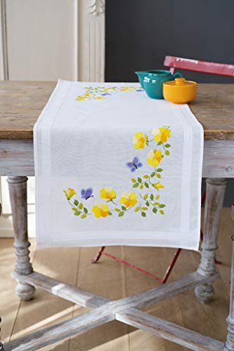VERVACO Kit Centrotavola Ricamo Prestampato FIORI PRIMAVERILI Set Ricamo Biancheria Da Tavola 40 x 100 cm Set Fai Da Te Creativo Size Kit Hobby Creativi Adulti Casa Decor Embroidery Embroidery Runner