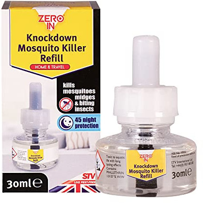Zero In Knockdown Plug-In Mosquito Killer Refill – Odour-Free, Kills Mosquitoes, Midges, & Biting Insects on Contact - Provides Up to 45 Nights of Protection - 30ml Refill Bottle