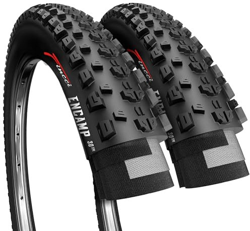 Fincci Pair 26 x 2.25 Mountain Bike Tyres - Foldable 26 Inch Bike Tyre - Black Mtb Accessories 57-559 Encamp for Road, MTB, Hybrid Bicycles - Cycle on Mud, Dirt ,Offroad - Pack of 2
