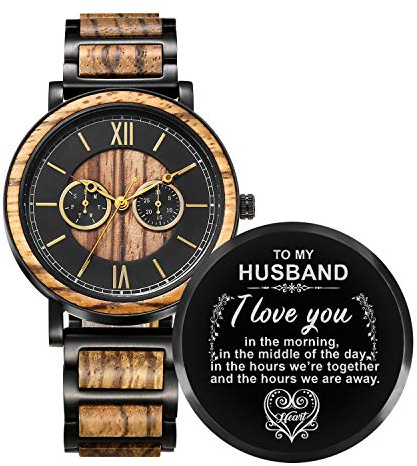 Kenon Engraved Wooden Watch for Boyfriend My Man Fiancé Husband Customized Personalized Wood Watches for Men Birthday Anniversary (for Husband)