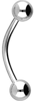 PIERCINGLINE Titan Banane 2 KUGELN Gebogener Piercing Stab Augenbraue Intim Brust Ohr Silberfarben 4 x 1,2 x 12 mm