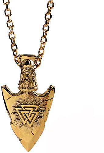 ForFox Titan Edelstahl Pfeilspitze Speerspitze Halskette Kette mit Anhänger Gravierter Vegvisir Valknut Thor Stahl Nordischer Wikinger Schmuck für Herren Damen