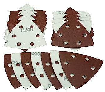 RIKAMA 60 Blatt Klett Schleifdreiecke für Deltaschleifer | Mix - Körnung je 10 x Korn 40, 60, 80, 120, 180, 240 | 93 x 93 x 93 mm | 6 Loch | Schleifpapier | Delta