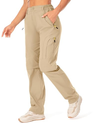 Jessie Kidden Walking Trousers Women Cargo Pants Waterproof Summer Lightweight Quick Dry Convertible Stretch Outdoor Casual UPF 50 Running Cycling Zip Off Capri #6601F-Light Khaki-30 (US 10)
