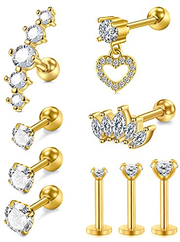 AVYRING Örhängen mångsidig kollektion av fashionabla piercingar i rostfritt stål för näsa, septum, läpp, tragus, örhängen, helix, daith och kroppspiercingar för kvinnor, Rostfritt stål