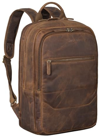 STILORD 'Reece' Business Lederrucksack Vintage Laptop Rucksack Großer Arbeitsrucksack DIN A4 Backpack XL Trolley Aufsteckbar aus Echtem Leder, Farbe:mittel - braun