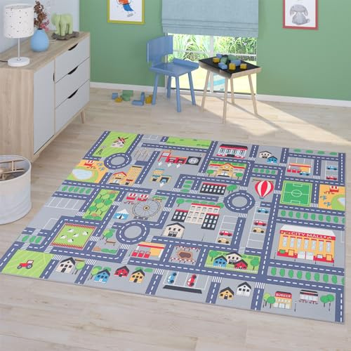 TT Home Tappeto Stanza Bambini Auto Bambini Strada Antiscivolo Moderno, Colore:Grigio 3, Dimensione:80x150 cm