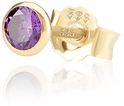 NKlaus Ohrstecker 585er Gelbgold, 14 Karat, Zirkonia, Ø 5,0mm 1 Stück | Butterfly-Verschluss