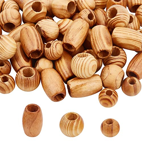 OLYCRAFT 60 Stück Ovale Holzperlen Makramee Naturholzperlen Lose Holzperlen Makramee Perlen Großes Loch Holz Spacer Perlen Zum Basteln DIY Schmuck - Fass & Rondelle
