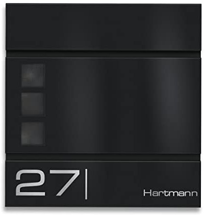 Metzler Briefkasten in Tiefschwarz RAL 9005 Cube - Name & Hausnummer als Lasergravur - Design Wandbriefkasten inkl. Zeitungsfach - Briefkasten mit Fenster - Größe: 37 x 37 x 10,5 cm