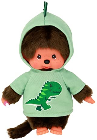 BANDAI - Monchhichi - Plüschtier Monchhichi Dinosaurier - Ikonisches Affenkuscheltier der 80er Jahre, Superweiches Kuscheltier 20 cm für Kinder - Spielzeug für Kinder ab 2 Jahren - SE242177