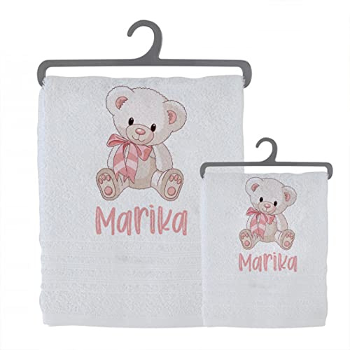 Generico Set 2 asciugamani bagno personalizzati 100% cotone made in Italy asciugamano viso asciugamano ospite bianco con stampa personalizzata idea regalo bagno doccia biancheria casa bambina bebè 10