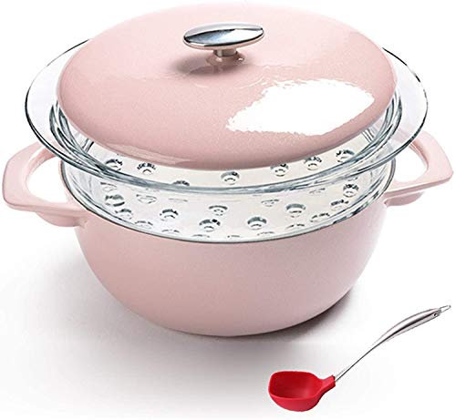 MXXHFC Casserole Enamel Coated Cast Iron Cookware Pot, Enameled Cast Iron Round Casserole Baking Pan, Nonstick Enameled Cast Iron Oven for Kitchen Cast Iron Casserole (Color : Red) (Pink)