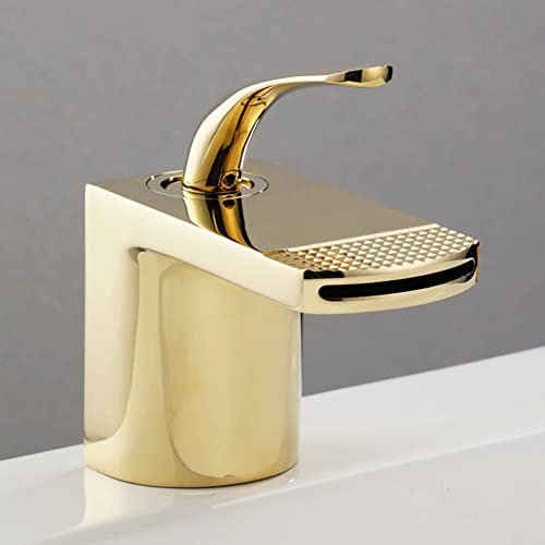 Wasserfall Wasserhahn Bad Einhandmischer Waschtischarmaturen -Moderner Stil Messing Wasserhahn Waschbecken, Gold