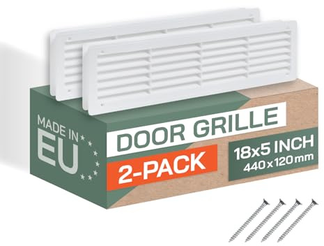 Vent Systems 450 x 120 mm, paquete de 2 registros de aire blancos para puerta, rejillas de ventilación de dos lados, rejillas de ventilación interiores, baño, armario, garaje a través de la puerta