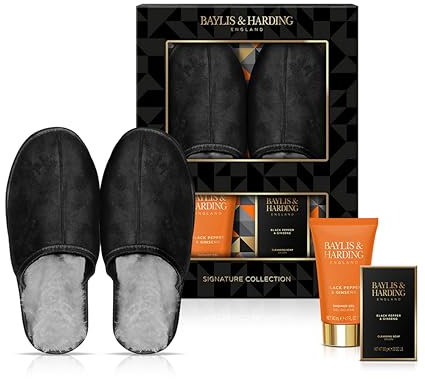 Baylis & Harding Black Pepper & Ginseng Men's Luxury Slipper Gift Set (Pack of 1) - Vegan Friendly