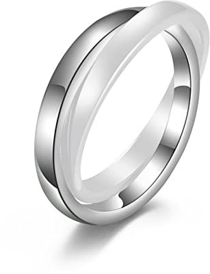 Wycian Paar Ringe Verlobung, Verlobungsring Herren Edelstahl Doppelring Doppelring Weiß Größe 62 (19.7) Elegant Verlobung Ringe für Unisex