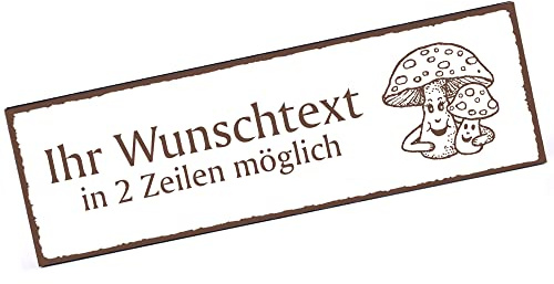Türschild Pilz mit Gesicht Namensschild personalisiert mit Gravur- 150mm x 50mm - selbstklebend