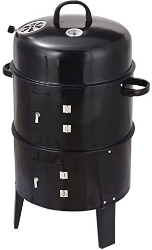 HSRG Portable Charcoal BBQ Grill, Outdoor Small Charcoal Grills with Meat Smoker Combo, 3 In 1 Round Charcoal Barbecue Grills, for Backyard Patio Barbecue Outdoor Smoking