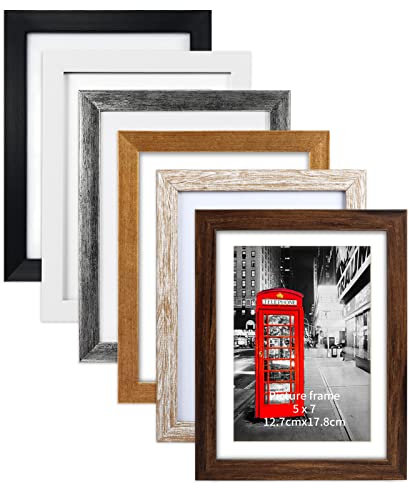 EYMPEU Bilderrahmen 13x18 CM 6er-Set, geeignet für 13x18 Bilder mit Passepartout oder 15x20 ohne Passepartout, für Wand und Tisch, Holzmasserung in verschiedenen Farben