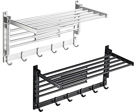 Wand WäSchestäNder Mit Haken Metall 7-Armig HandtuchstäNder Platzsparender Bad Wandhandtuchhalter Ausziehbar Handtuchhalter Towel HäNgend StäNder Aluminium KüChe Beweglichen WandtrockenstäNder Rack